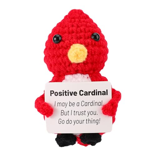 TOYMIS Gehäkelter Kardinalvogel, Süße Positive Kardinalvogelpuppe mit Ermutigender Karte Kreatives Emotionales Geschenk für Freunde und Familie von TOYMIS
