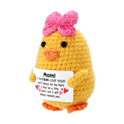 TOYMIS Häkelente, Häkelente mit Grußkarte Aufmunterung Gestricktes Tier zur Positiven Unterstützung Niedliche Strickpuppe für Freunde Büro von TOYMIS