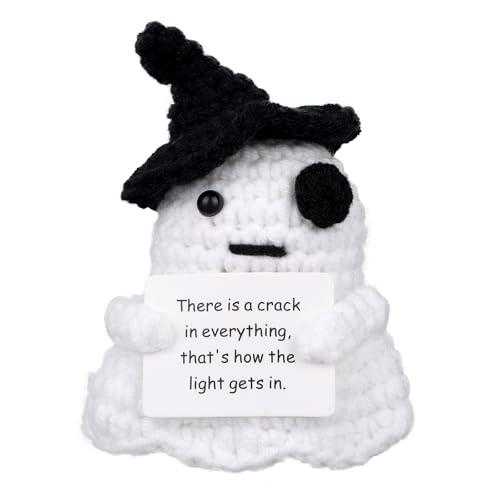 TOYMIS Halloween-Gespenst, Handgefertigte Gespenst-Strickpuppe mit Inspirierender Karte und Hexenhut als Geschenk für die Halloween-Party Tischdekoration von TOYMIS
