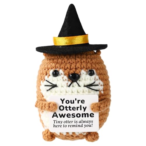 TOYMIS Handgestrickt Positiver Seeotter, Halloween Hexenhut Gestrickte Seeotter Süß Emotionell Aufhellendes Unterstützungs Puppen für Partybeigaben & Festliche Freude (Braun) von TOYMIS