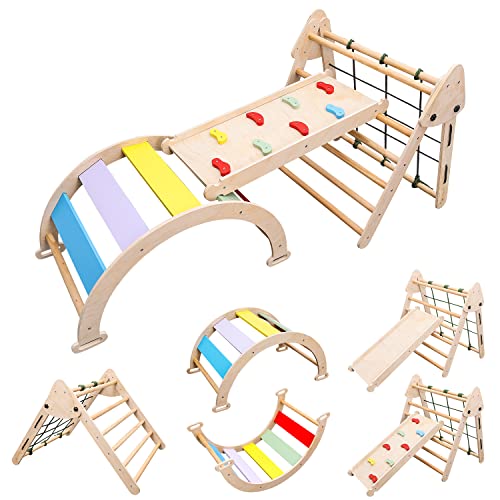 TOYMIS Indoor Gym Spielset für Kleinkinder, Kletterspielzeug Baby Kletterspielzeug Indoor Kletterspielzeug Holz für Jungen Und Mädchen zum Klettern Und Rutschen von TOYMIS