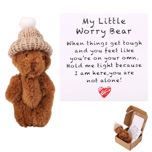 TOYMIS Kleiner Bär in Einer Schachtel mit Hut, Handgefertigter Positiver Mini Plüschbär mit Ermutigungskarte Inspirierendes Tierspielzeug als Geschenk für Familie Freunde und Kollegen (Braun) von TOYMIS