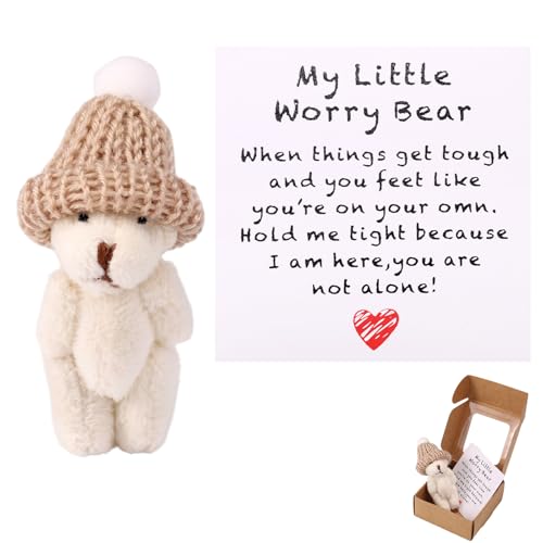 TOYMIS Kleiner Bär in Einer Schachtel mit Hut, Handgefertigter Positiver Mini Plüschbär mit Ermutigungskarte Inspirierendes Tierspielzeug als Geschenk für Familie Freunde und Kollegen (Weiß) von TOYMIS