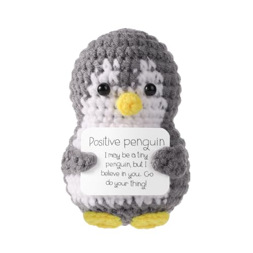 TOYMIS Lustiger Positiver Pinguin, 8cm Mini Süß Geschenke Taschen Dekorationen Puppe Gehäkelter Mit Karte Inspirierend, für Freunde Familie, Geburtstag von TOYMIS