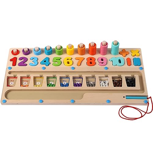 TOYMIS Magnetisches Farb und Zahlenlabyrinth, 3-in-1 Montessori-Spielzeug Zahlenrätsel aus Holz Zählspielzeug Zählspiel für Kinder ab 3 Jahren Unverzichtbar für die Vorschulerziehung von TOYMIS