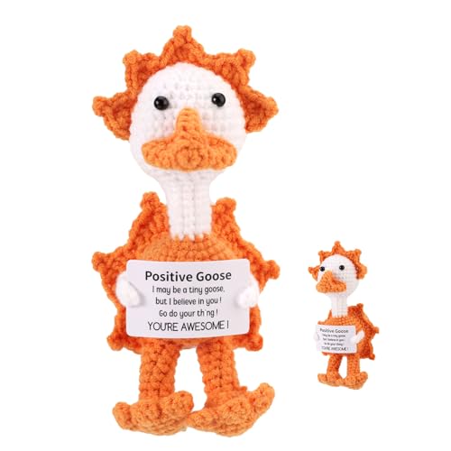TOYMIS Positiv Gans, Häkeltiere mit Positiven Botschaften Emotionale Unterstützung Sonnen Gans Häkel für Ermutigendes Geschenk Zuhause Büro Dekoration Abschlussgeschenk(Orange) von TOYMIS