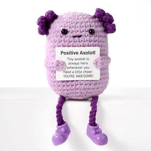 TOYMIS Positive Axolotl-Häkelarbeit, Lustiges Axolotl-Spielzeug aus Wolle mit Ermutigungskarte Langbeiniges Axolotl-Plüschtier mit Emotionen Unterstützungspuppe für Teenager Mädchen Freunde Geschenke von TOYMIS