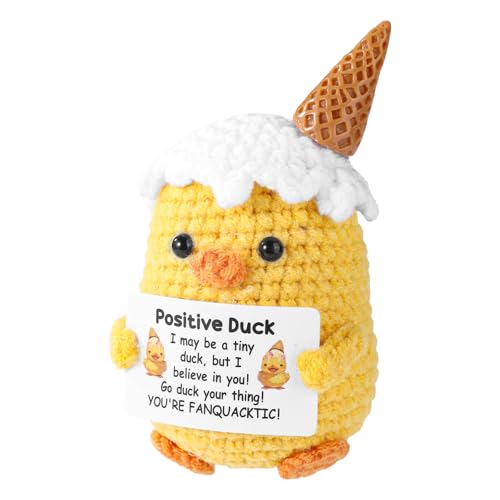 TOYMIS Positive Ente, Eiscreme Häkelenten Emotionale Unterstützung Puppe Positives Tiere für Inspirierend Geschenk Sommer Zuhause Büro Dekoration Geschenk zum Schulanfang von TOYMIS