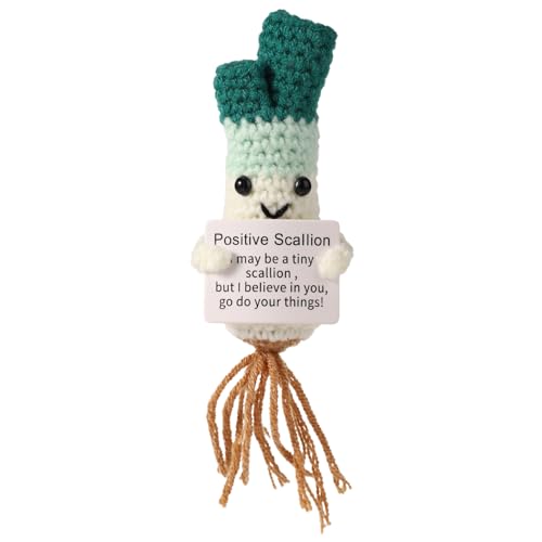 TOYMIS Positive Frühlingszwiebel, Süße Gestrickte Frühlingszwiebel mit Positiver Karte Inspirierendes Gestricktes Gemüse Plüschtier Ermutigende Puppen-Dekorationszubehör für Den Besten Freund von TOYMIS