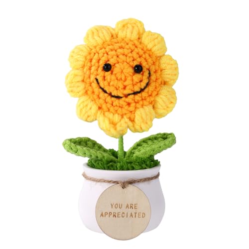 TOYMIS Positive Gehäkelte Sonnenblume, Ermutigende Gehäkelte Sonnenblume Smiley mit Positivem Holzanhänger Handgemachte Häkelblumen Topf für Lehrermutter Wertschätzungsgeschenk TOYMIS Positive Gehäkelte Sonnenblume, Ermutigende Gehäkelte Sonnenblume Smiley mit Positivem Holzanhänger Handgemachte Häkelblumen Topf für Lehrermutter Wertschätzungsgeschenk von TOYMIS
