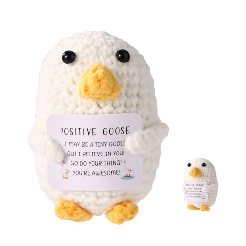 TOYMIS Positive Goose, Kreatives Emotionales Plüschtier mit Positiver Unterstützung Gehäkelte Gans aus Wolle Gestricktes Spielzeug Aufmunterndes Geschenk für Familien Freunde Weihnachts (Weiß) von TOYMIS