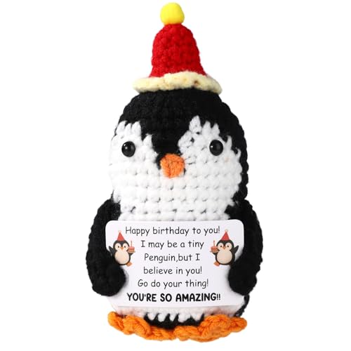 TOYMIS Positive Pinguin, Wollgarn Häkeln Pinguin Plüsch Positive Unterstützung Puppe mit Ermutigungskarte für Familie Freunde Geburtstag von TOYMIS
