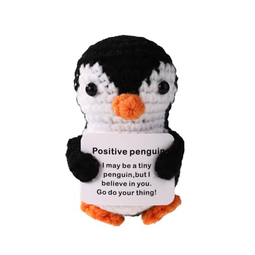 TOYMIS Positive Pinguin Puppe, Emotionaler Pinguin Süßes Häkeltier Unterstützendes Strickspielzeug Pinguingeschenk für Kinder Erwachsene Frauen Freunde Inspirierendes Geschenk Heimbüro-Dekor von TOYMIS
