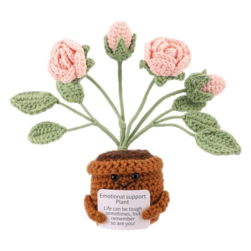 TOYMIS Positive Rose Gehäkelte, Positive Blumen Emotionalen Unterstützung Gehäkelte Rosen mit Inspirierender Karte für Paare Geschenk Zuhause Büro Dekoration Abschlussfeier (Rosa) von TOYMIS