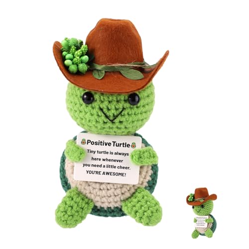 TOYMIS Positive Schildkröte, Cowboyhut Strick Schildkröte Emotionale Unterstützung Positives Häkeltiere für Aufmunterndes Geschenk Zuhause Büro Dekoration Abschlussgeschenk(Grün) von TOYMIS