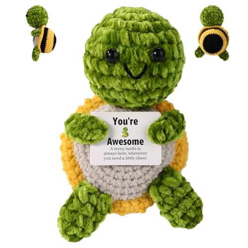 TOYMIS Positive Schildkröte, Häkelarbeit Schildkrötenbiene Emotionale Unterstützung Gestrickte Puppe Inspirierend Geburtstag Abschlussgeschenke für Frauen Männer Freunde Süß Schreibtischdekoration von TOYMIS