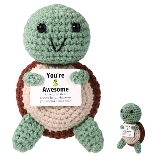 TOYMIS Positive Schildkröte, Handgefertigt Emotional Gehäkelte Schildkröte Unterstützungspuppe mit Ermutigungskarte Positives Häkeltier Inspirierendes Geschenk für Freunde der Familie von TOYMIS