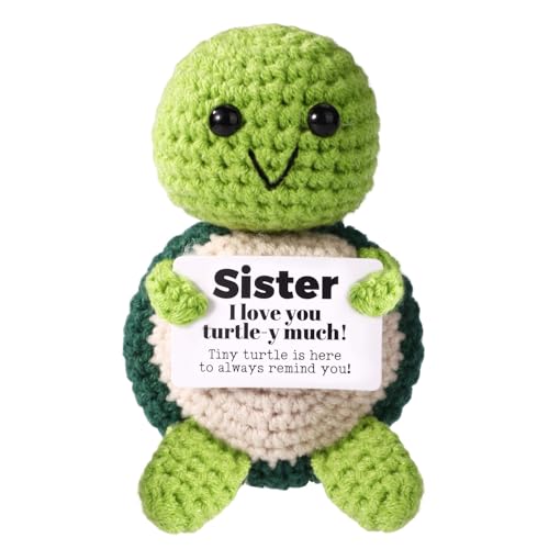 TOYMIS Positive Schildkröte Gehäkelt, I Love Sister Turtle-y Much Emotionale Unterstützung Puppe Gehäkeltes Tier mit Motivationskarte als Geschenk für Schwester Weißer Elefantentausch von TOYMIS