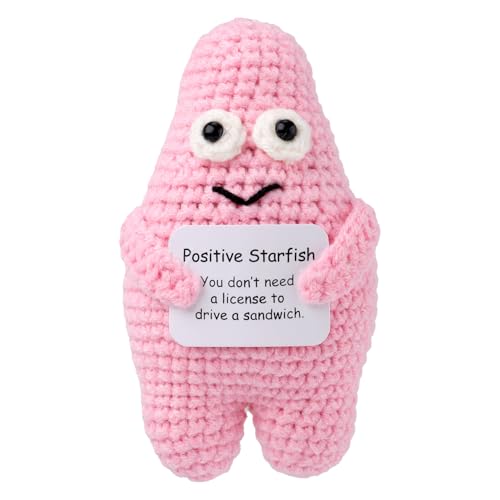 TOYMIS Positive Seestern, Positive Häkelmeeresbewohner Lustige Strickpuppe Emotionales Plüschstützspielzeug mit Ermutigungskarte für Geburtstagsgeschenk Bürodekoration (Rosa) von TOYMIS