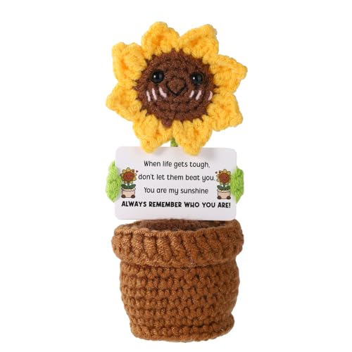 TOYMIS Positive Sonnenblume Gehäkelt, 13cm Hoch Handgefertigt Gehäkelte Sonnenblume im Topf mit inspirierender Karte Gestrickte Blumen Puppe zur Emotionalen Unterstützung fürs Büro Zuhause (Universal) TOYMIS Positive Sonnenblume Gehäkelt, 13cm Hoch Handgefertigt Gehäkelte Sonnenblume im Topf mit inspirierender Karte Gestrickte Blumen Puppe zur Emotionalen Unterstützung fürs Büro Zuhause (Universal) von TOYMIS