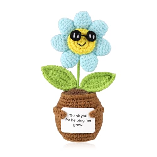 TOYMIS Positive Sonnenblume Gehäkelt, Süße Lustige Gehäkelte Sonnenblume mit Karte Danke DASS du Mir Beim Wachsen Geholfen Hast Emotionaler Plüsch Positive Unterstützung Gestrickte Pflanzen von TOYMIS