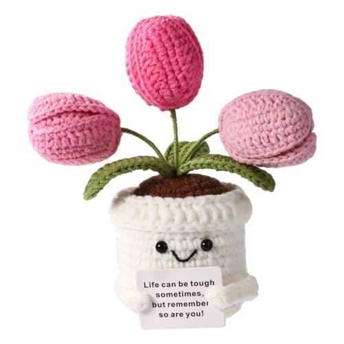 TOYMIS Positive Tulpe, Emotionalen Unterstützung Häkelblume Tulpe Positive Blume Gehäkelt für Inspirierendes Geschenk Zuhause Büro Dekoration Abschlussgeschenk(Farbverlauf Pink) von TOYMIS