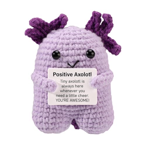 TOYMIS Positiver Axolotl, Stehender Axolotl Gehäkelt Emotionale Unterstützung Gehäkeltes Tier für Motivierendes Geschenk Zuhause Büro Auto-Armaturenbrett Dekoration(Lila) von TOYMIS