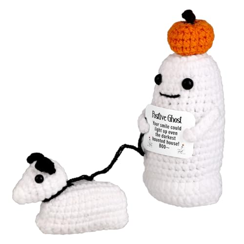 TOYMIS Positiver Geist, Gehäkelter Geist mit Laufendem Hund Halloween Geister Dekorationen Häkeln für Halloween Häkelpuppe Emotionale Unterstützung als Geschenk und Dekoration für Halloween-Partys TOYMIS Positiver Geist, Gehäkelter Geist mit Laufendem Hund Halloween Geister Dekorationen Häkeln für Halloween Häkelpuppe Emotionale Unterstützung als Geschenk und Dekoration für Halloween-Partys von TOYMIS