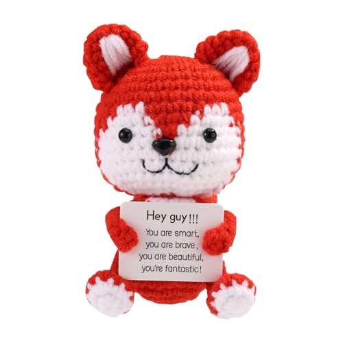 TOYMIS Positiver Häkel Fuchs, 13cm Süße Emotionale Fuchs Unterstützungspuppe mit Inspirierender Karte Häkeltiere Positives Geschenk für Zuhause Büro Auto Armaturenbrett Dekorationen von TOYMIS