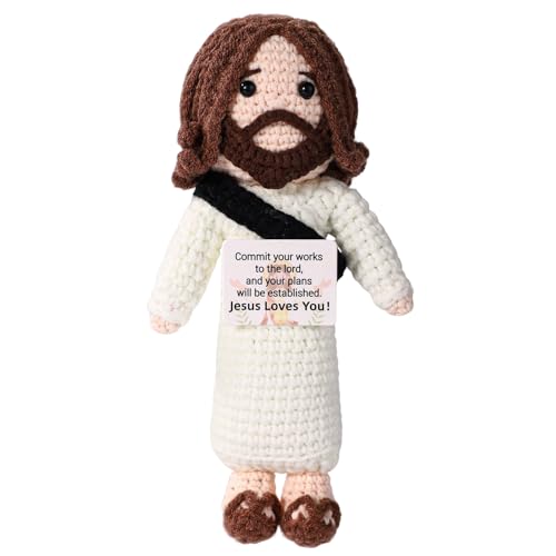 TOYMIS Positiver Jesus, 17x6cm Gehäkeltes Jesus Spielzeug mit Motivationskarte Emotionale Positive Puppe Religiöses Häkelgeschenk zum Geburtstag Zuhause Bürodekor von TOYMIS