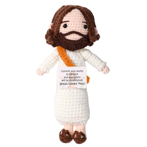 TOYMIS Positiver Jesus, Häkelspielzeug Handgefertigt Inspirierende Dekoration für Zuhause und Büro Emotionale Religiöse Puppe mit Motivationskarte Feiern Geschenk für Christliche Weihnachten von TOYMIS