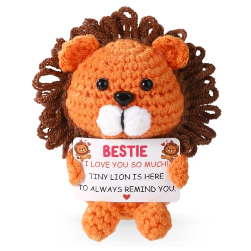 TOYMIS Positiver Löwe für Freunde, Emotionaler Plüsch Positive Unterstützung Gehäkelter Löwe Wollgarn Süße Strickpuppe für Freunde und Schwestern von TOYMIS
