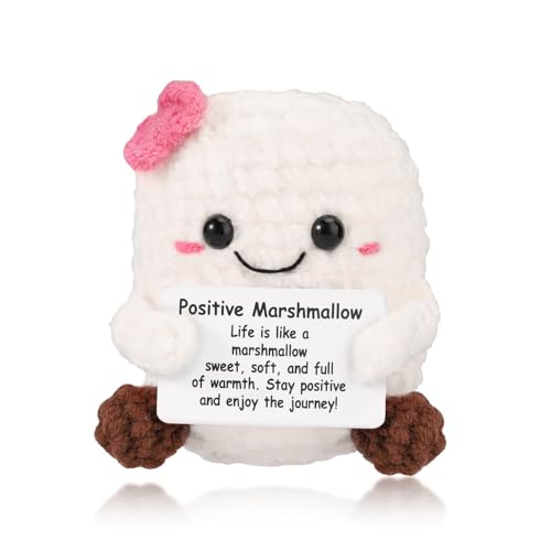 TOYMIS Positiver Marshmallow, 8 cm Marshmallow zur Emotionalen Unterstützung mit Inspirierender Karte Lustige Strickpuppe Süßes Positive Kartoffel Aufmunterungsgeschenk für Zuhause Büro Party von TOYMIS