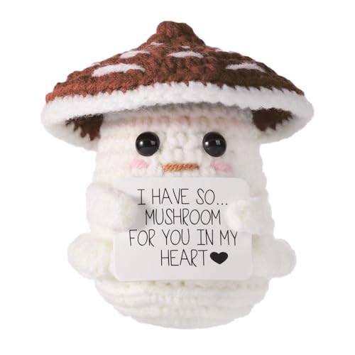 TOYMIS Positiver Pilz, Emotionale Unterstützung Puppe Positives Essen Häkeln für Inspirierendes Geschenk Zuhause Büro Dekor Abschlussgeschenk(Braun & Weiß) von TOYMIS