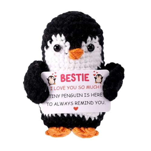 TOYMIS Positiver Pinguin, Emotionale Plüschpuppe zur Positiven Unterstützung Wollgarn Gehäkelter Pinguin mit Ermutigungskarte für Freunde von TOYMIS