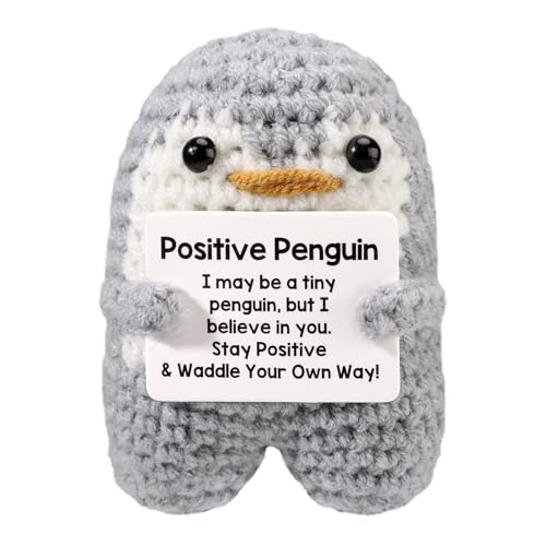 TOYMIS Positiver Pinguin, Stehender Pinguin Gehäkelt Emotionale Unterstützung Gestricktes Stofftier für Inspirierendes Geschenk Zuhause Büro Auto-Armaturenbrett Dekoration von TOYMIS