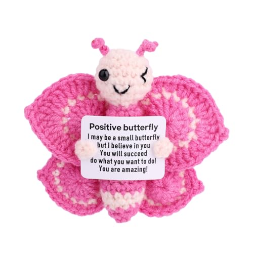TOYMIS Positiver Schmetterling Gehäkelt, Handgefertigter Mini Schmetterlingsplüsch mit Inspirierender Karte Süße Rosa Positive Puppe für Frauen Freunde Kollegen Motivierendes Geschenk von TOYMIS