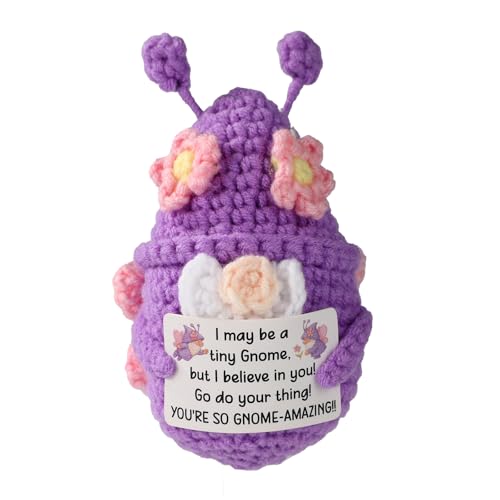 TOYMIS Positiver Schmetterlingszwerg, Süßer Gestrickter Schmetterlings-Cosplay-Zwerg mit Positiver Karte Lila Häkelpuppe für Büro-Schreibtisch-Dekor von TOYMIS