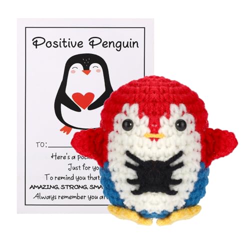 TOYMIS Positiver Spinnenpinguin, Häkelpuppe mit Inspirierender Karte Süßer Taschenpinguin für Halloween Geburtstage Schulabschlüsse Ermutigung für Freunde und Familie von TOYMIS