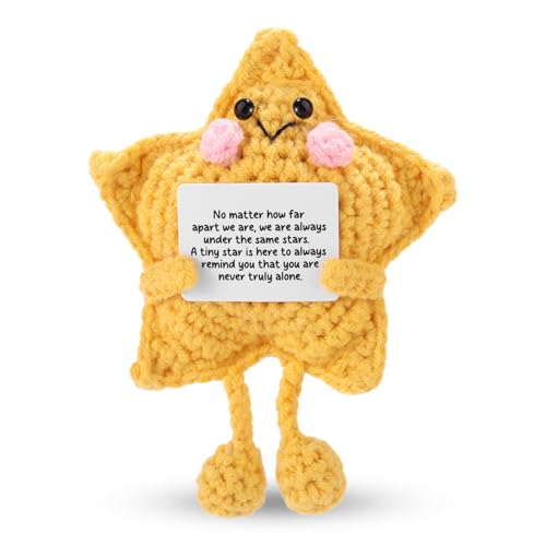 TOYMIS Positiver Stern, Handgemachte Gehäkelte Inspirierende Sternpuppe mit Langen Beinen Lustige Emotionale Strickpuppe Positives Geschenk für Familie Freund Mitarbeiter Kollegen von TOYMIS
