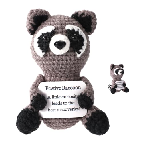 TOYMIS Positiver Waschbär, Emotionalen Unterstützung Waschbär Häkeln Positive Tiere Gehäkelte für Motivationsgeschenk Zuhause Büro Dekoration Abschlussgeschenk(Grau) von TOYMIS