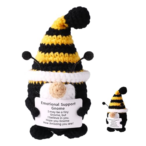 TOYMIS Positiver Wichtel, 13 cm Bienenform Gehäkelter Wichtel mit ermutigender Karte Tiere zur Emotionalen Unterstützung Positive Puppe Gestricktes Spielzeug für Zuhause Bürodekoration von TOYMIS