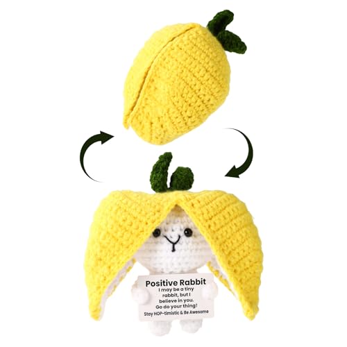 TOYMIS Positiver Zitronenhase, Zitronen-Strickspielzeug Positiver Hase mit Aufmunternder Karte Gestrickter Zitronenhase Schulabschluss für Freunde Der Familie von TOYMIS
