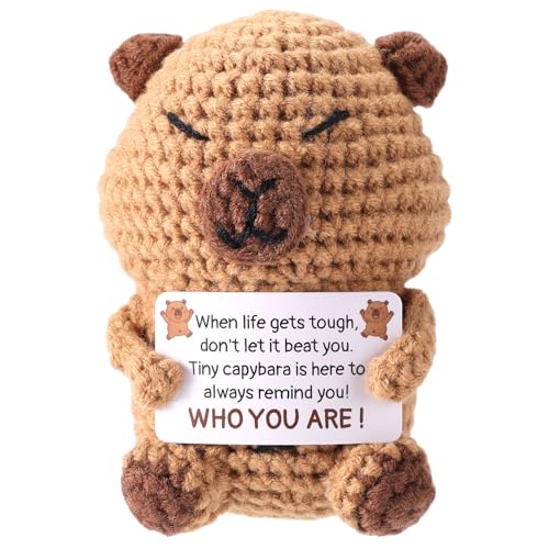 TOYMIS Positives Capybara Häkeln, 9x7x7cm Handarbeit Gestricktes Capybara mit Ermutigungskarte Emotionale Unterstützung Gehäkelte Tiere für Freunde und Familie von TOYMIS