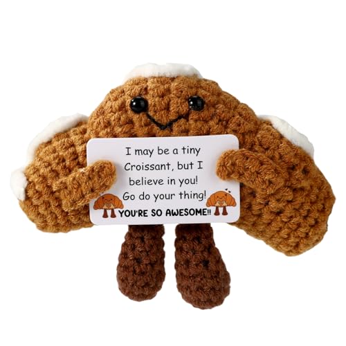 TOYMIS Positives Häkelcroissant, Kleine Emotionale Brotunterstützung Motivationspuppe mit Inspirierender Karte für Freunde Kollegen Büro Schreibtisch und Heimdekoration von TOYMIS