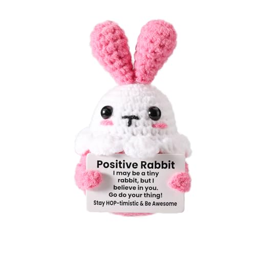 TOYMIS Positives Kaninchen Gehäkelt, Gehäkelte Hasen-Dekoration mit Aufmunternder Karte Kreativer Kleiner Positiver Häkelhase Lustige Oster-Abschlussgeschenke für Ihre Familie und Freunde von TOYMIS