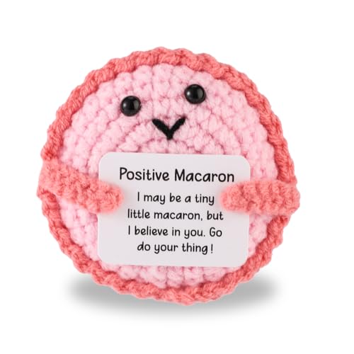 TOYMIS Positives Macaron, Positive Strickpuppe Mini Süßes Rosa Gehäkeltes Macaron Motivierendes Strickspielzeug mit Ermutigungskarte als Geburtstagsgeschenk Partydekoration von TOYMIS