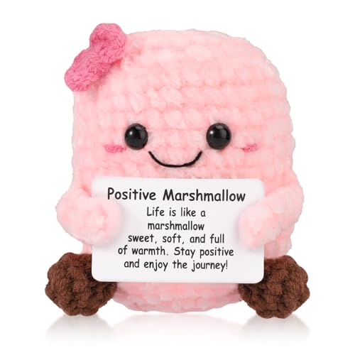TOYMIS Positives Marshmallow, Marshmallow Plüsch Mini Lustige Strickpuppe Emotionales Unterstützungs-Häkelspielzeug mit Ermutigungskarte für Geburtstagsgeschenk Dekoration (Pink) von TOYMIS