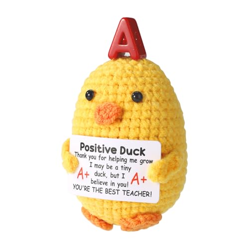 TOYMIS Süße Häkelente, Gelbe Positive Häkelente mit Grußkarte Süße Strickpuppe Aufmunterung Positive Unterstützung Stricktier für Frauen und Männer (Buchstabe A) von TOYMIS
