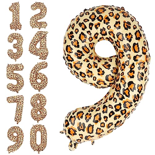 Zahlenballons für Geburtstagsfeier, 81,3cm Goldene Leopard Luftballon Große Dschungel-Thema Leopard Geburtstagsdeko Zahlenballons Tier-Motto-Partydekorationen (9) von TOYMIS